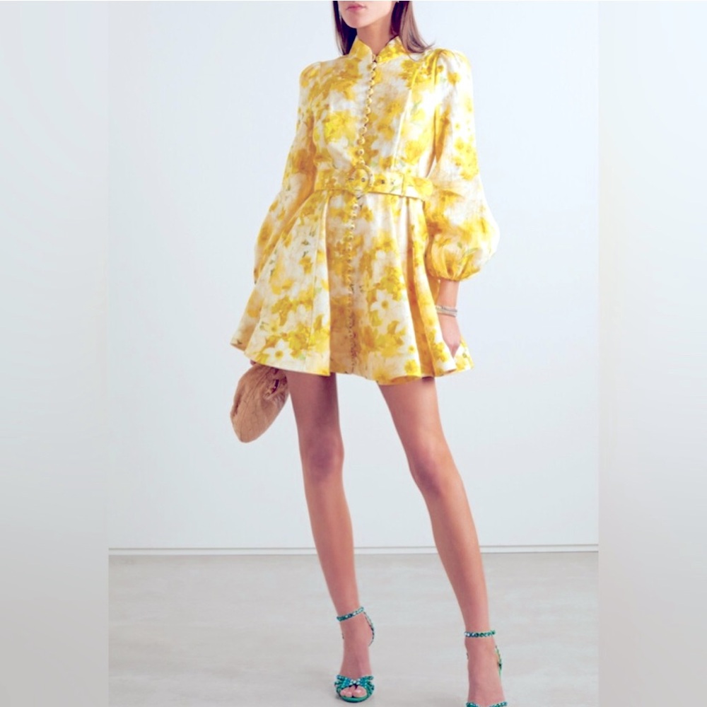 Zimmermann Wonderland mixed floral linen mini dress in size 2. New without tags